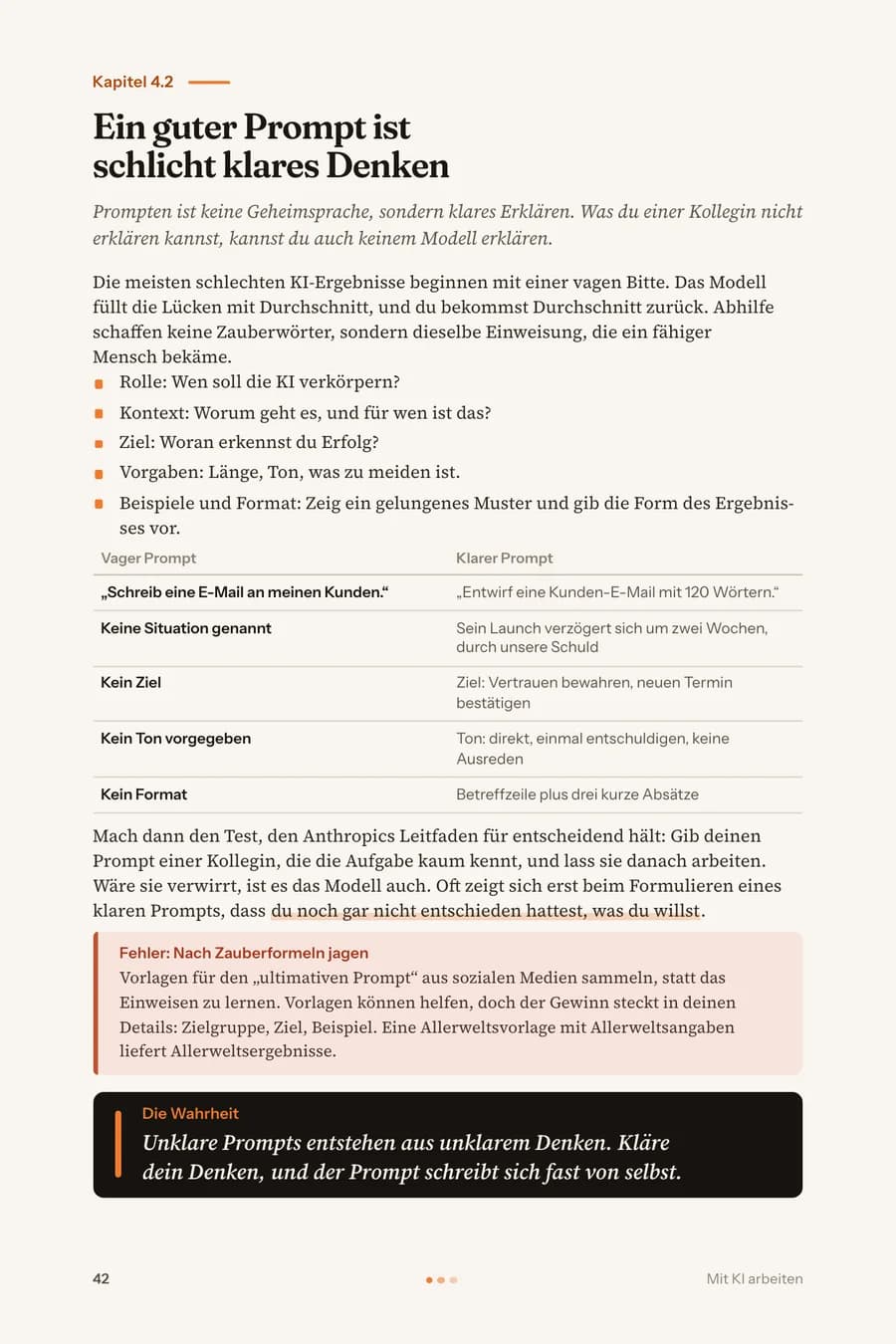 Seite 42: Kapitel 4.2 · Ein guter Prompt ist schlicht klares Denken